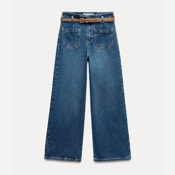 Zara Wide-Leg Crop Jeans Size 10 NEW NWT Patch Pockets NEW NWT - Picture 1 of 13
